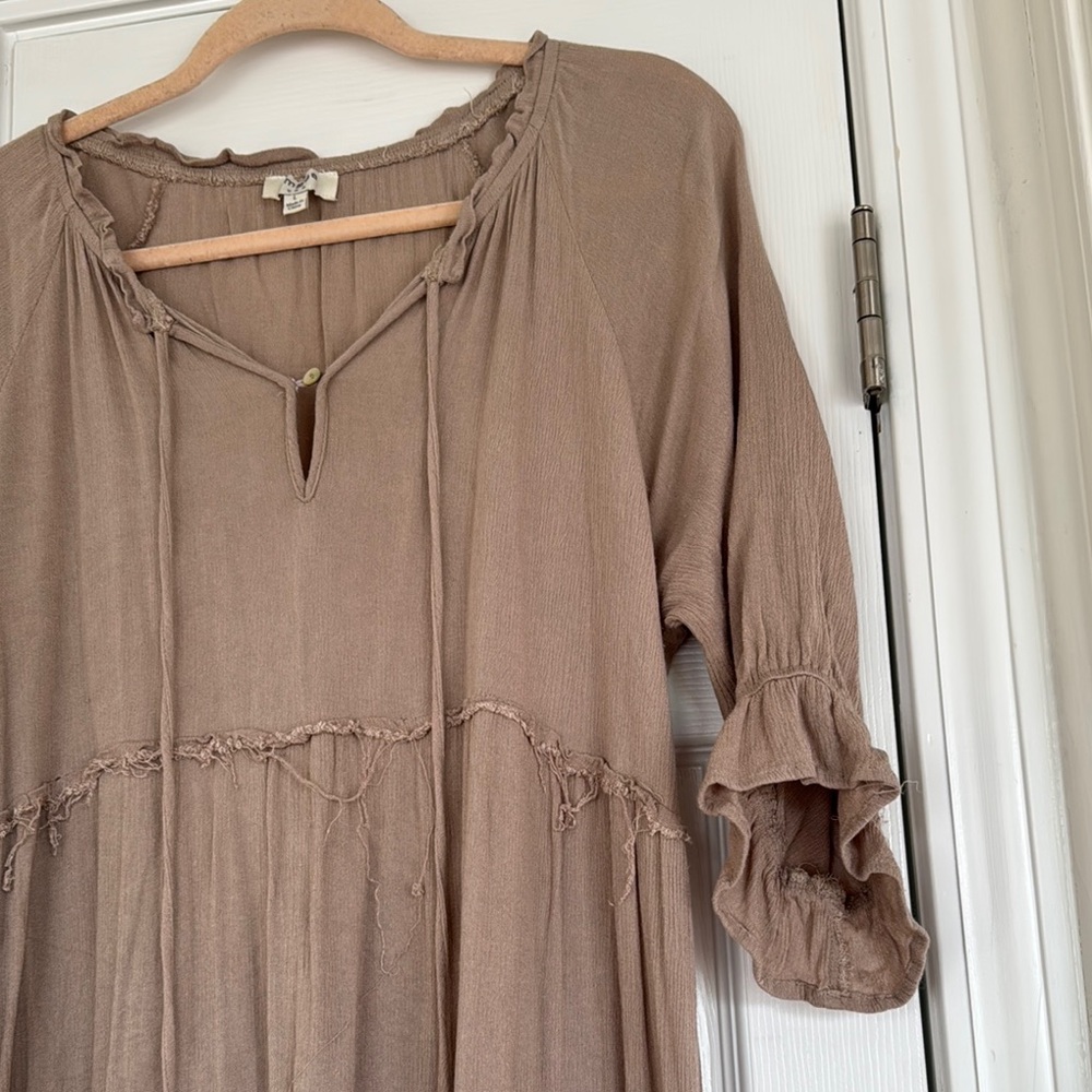 Umgee Brown Tiered Ruffled Sundress with Bishop Sleeves - Picture 3 of 3